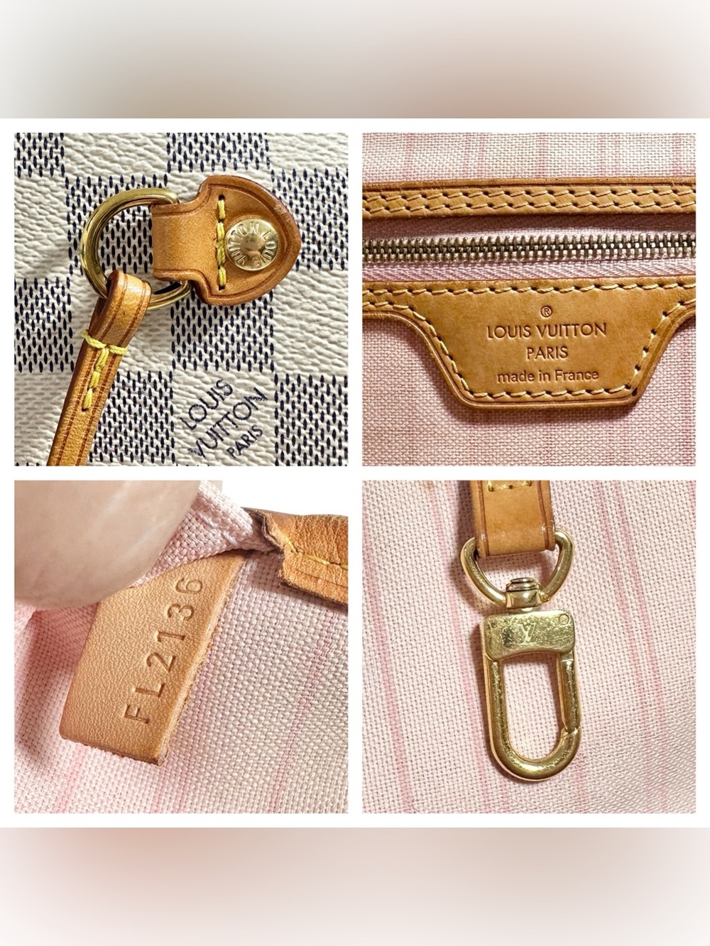 Louis Vuitton Damier Azur Pink & Vachetta MM Neverfull Tote Bag - Picture 8 of 16
